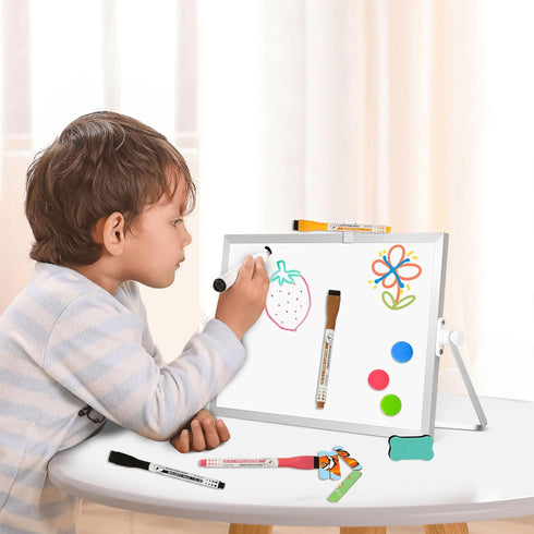 Dry Erase Magnetic White Board - 8" x 12" Double-Sided Desktop Whiteboard with Stand, Portable Small Whiteboard Set