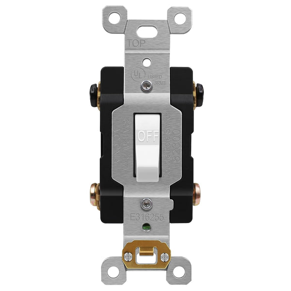 ENERLITES 30 Amp Double-Pole Toggle Light Switch, 30A 120/277V, Self-Grounding, Industrial Grade, UL Listed, White