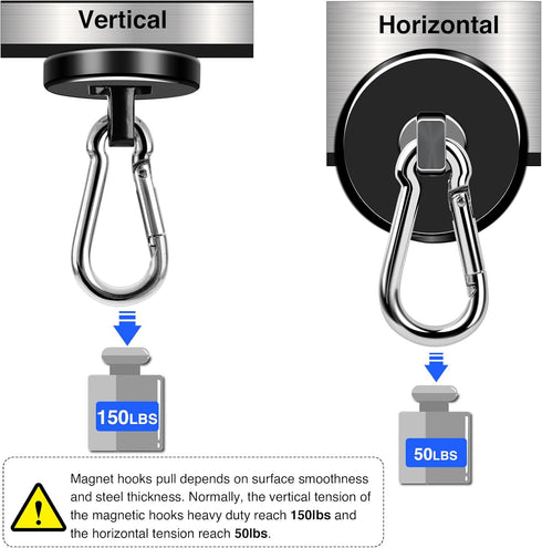 LOVIMAG Magnetic Hooks, 150LBS Strong Heavy Duty Black Swivel Hooks for Refrigerator, Kitchen, and Grill (6 Pack)