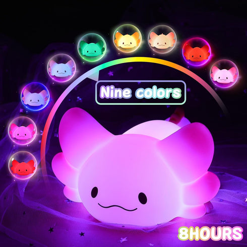 1/3 Dimmable LOVERUIS Cute Night Light for Kids Axolotl Night-Light Baby Girl Squishy NightLight Hour Timer Light