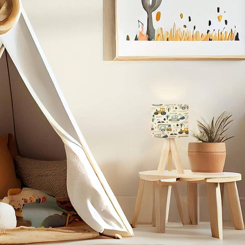 DQWIJAKX91 bulldozer Seamless Dimmable Tripod Table Lamp Hand drawn cute Truck crane excavator Boho pattern Modern