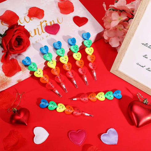 Zonon 36 Pieces Valentine Pencils, Stackable Heart Pencils, Colorful Plastic Stacking Heart Pencil for Kids