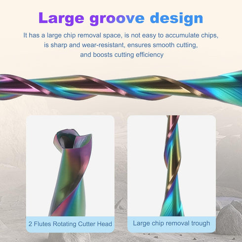 10 1/8 inch 2 Pcs Up-Cut CNC Router Bit Shank, Flute Spiral Up Cut End Mill, CNC Solid Carbide Milling Cutter with DLC