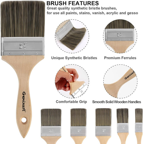 Double Thick Chip Paint Brush Set: Wood Stain Brushes for Painting Walls, 5 Pack Assorted Sizes