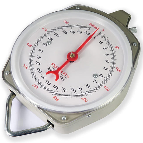 Hanging Spring Dial Scale, 550lb/250kg Big Game Scale with 2 S-Hooks for Warehouse Kitchen Fishing Hunting