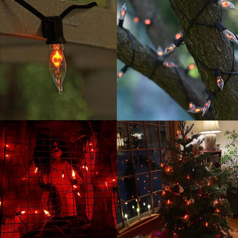 10Ft 10 Bulb Halloween Flickering Flame String Lights, Outdoor Christmas Lights Flicker Flame Light, Plug in Hanging