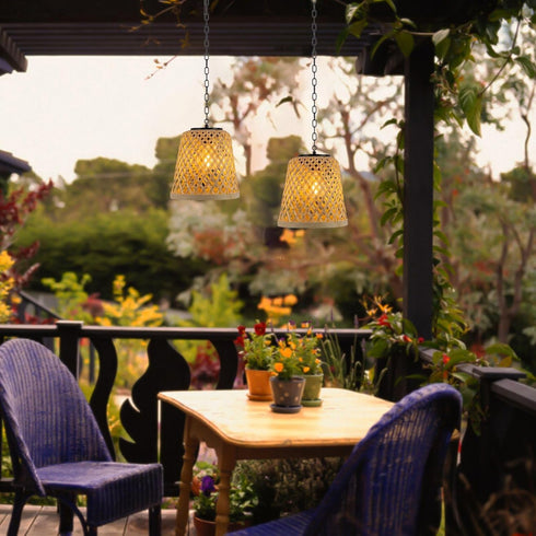 6-Hour 1 Pack pearlstar Battery Operated Hanging Lantern Indoor Outdoor Chandelier for Gazebo Boho Rattan Pendant