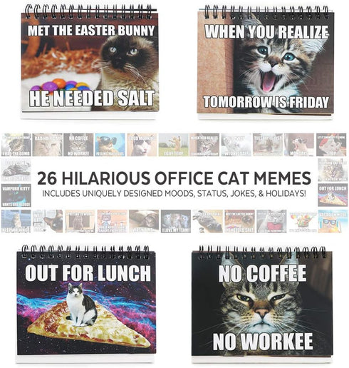 PopCrew Office Gift for Cat Lovers | Cute Cat Office Supplies - Funny Cat Memes Desktop Flipbook, Cat Mouse Pad, Cat