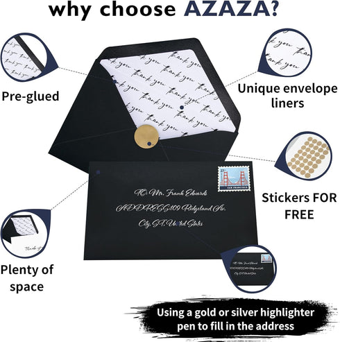 4x6 inch, 100 Pack 4 AZAZA Black Thank You Cards with Envelopes Bulk Thank You Notes Minimalistic Designs, Funeral