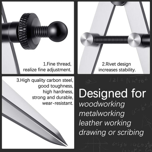 Weewooday 2 Pieces Adjustable Lockable Divider Leather Compass, 6 Inch and 8 Inch Drafting Tool