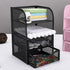HEEPDD 3 Tier Mesh Office Desktop Organizer with 3 Drawer, Mini Desk Supplies Organizer, Metal Stationary Black Desk