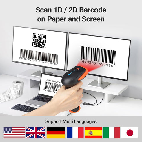 Tera Pro 2024 Newest Wireless 1D 2D QR Barcode Scanner, 3 in 1, Vibration Alert