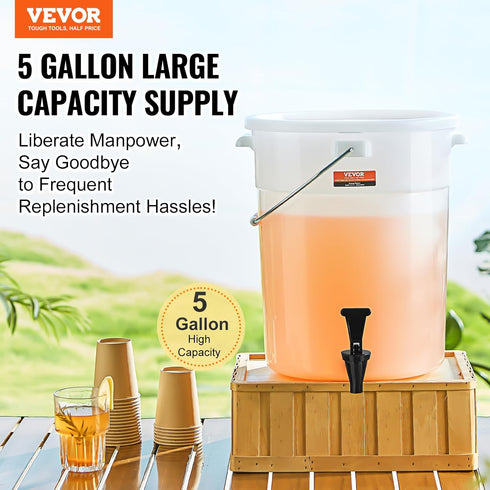 5 VEVOR Beverage Dispenser, Gallon Drink Dispensers for Parties, Plastic Juice Dispenser with Spigot and Lid, Iced Tea