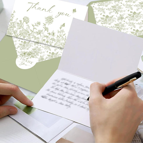 SMUAENSS 48 Pack Green Floral Thank You Cards With Envelopes Stickers, Wedding Floral Thank You Card Greenery Bridal