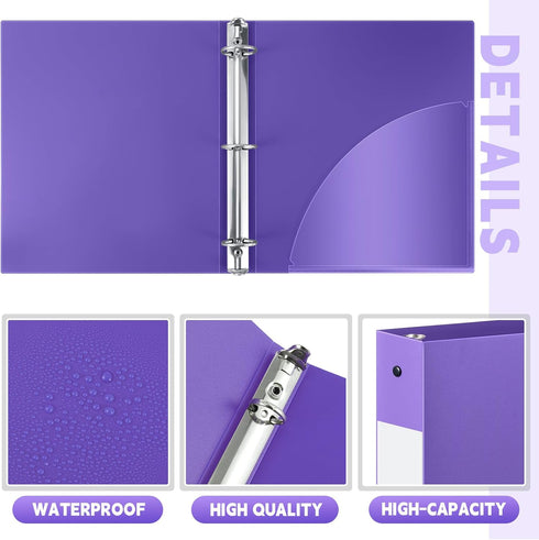 Henoyso 12 Pcs 1.5 Inch Plastic Binder, Flexible 3 Ring Binders Bulk, Holds up to 8.5 x 11 Inch Paper, Purple