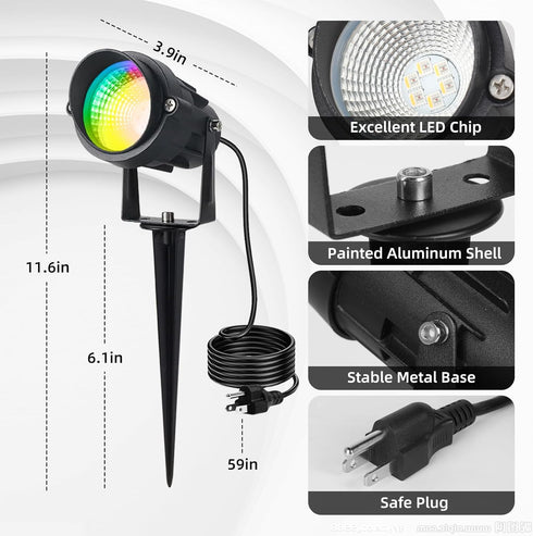 Vamnee 12W 120V 2 Pack Christmas Spotlights Outdoor, RGB Color Changing Landscape Lighting Waterproof Spotlight