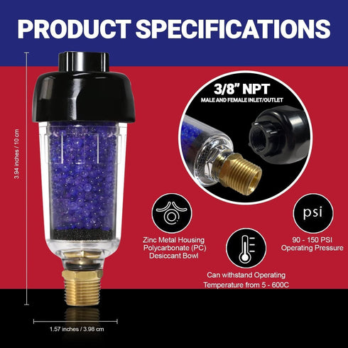 LE LEMATEC Air Compressor Dryer, Desiccant Filter for Pneumatic Tools, 150 PSI (ZN312E-3 1/4")