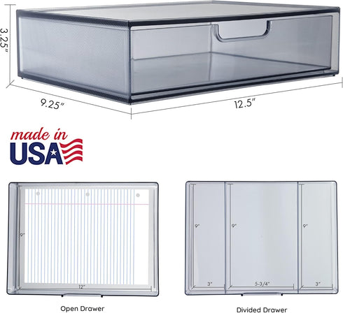 STORi STAX Plastic Stackable Organizer Drawers (Set of 2), Classic Grey, for Office Desk Accessories & Paper