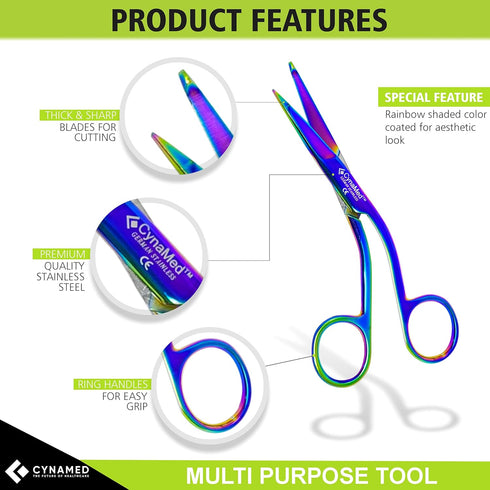 (5.5 Cynamed Knowles Bandage Scissors with Multicolor/Rainbow Titanium Coating - Perfect for EMT, Paramedics, First Aid