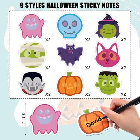 Whaline Halloween Sticky Notes, 9 Designs Spooky Character Notepads, 18 Packs for Office Study Supplies