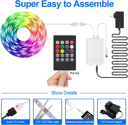 APSPOW 100ft, LED Strip Lights Bluetooth and APP Control, Multicolor RGB Light Strips, Music Sync Color Changing