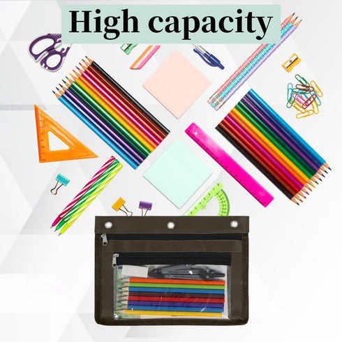 YoeeJob 1inch Expandable Pencil Pouch - 2 Pack Large Capacity Zipper Pencil Pouch for 3 Ring Binder, Clear Binder