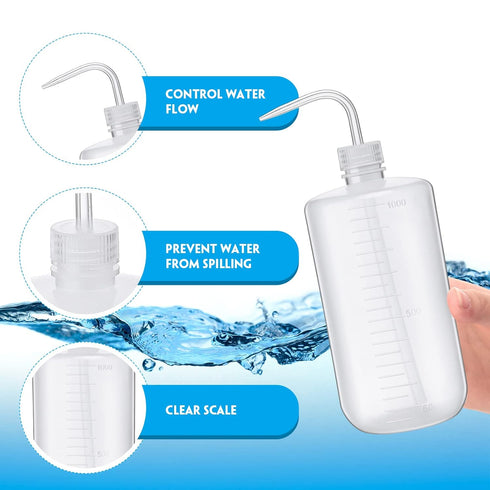Mumufy 8 Pcs 1000 ml Plastic Squeeze Bottle, Safety Wash Bottles for Lab, Narrow Mouth and Scale for Cleaning