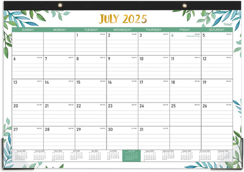 Desk Calendar 2025-2026, 18 Months from July 2025 to December 2026, 17" x 12", Large Ruled Blocks