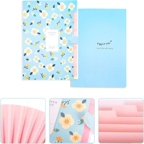 Flower Design Expanding File Folders, 8 Pocket, 4 Pack, A4 Letter Size, Durable Poly Material, 12.8 x 9.3 Inches