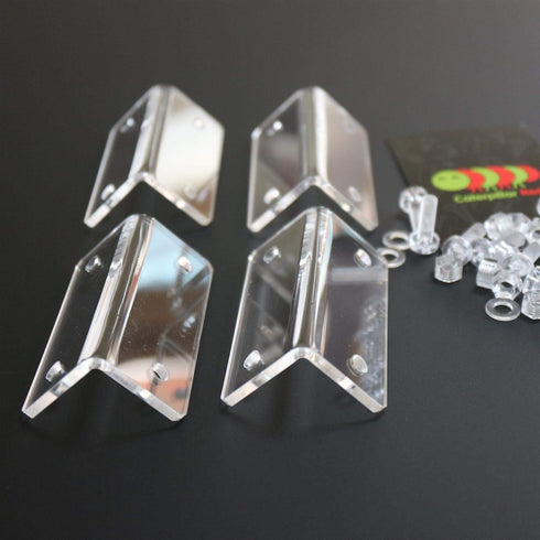 4 x Angled L Brackets, Clear Right Angle Bracket, Polished Clear Transparent Acrylic + 20x M5 Bolts, Corner