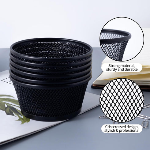 SLSON 6Pack Wire Mesh Paper Clip Holder - Round Desktop Paperclip Dish Dispenser for Office Organizer Accessories