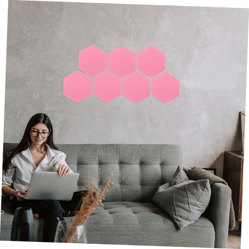 STOBOK 12 Pcs Felt Backdrop Wall Sticker Black Decor Cork Hexagon Felt Bulletin Board Tiles Self Adhesive Felt Board Pink Decor White Felt Hexagon Memo Board Decorative Plates 3D Photo by STOBOK