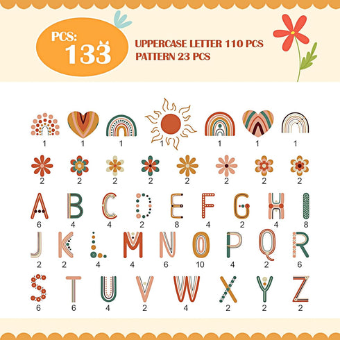Tenare 133 Pcs Boho Bulletin Board Letters, Back to School Rainbow Alphabet Cutouts Set for Classroom Wall