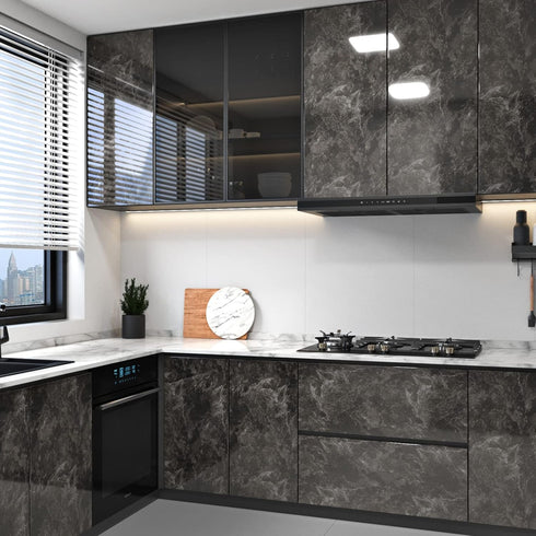 Black Marble Contact Paper, 15.7" x 78.7" Peel and Stick Waterproof Decorative Wallpaper for Countertops and Cabinets