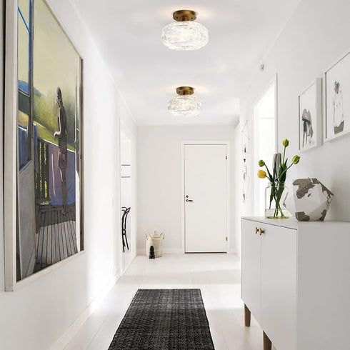 Bathroom,Bulb Industrial Semi Flush Mount Ceiling Light Fixture,Gold Globe Glass Hallway Lights Fixtures