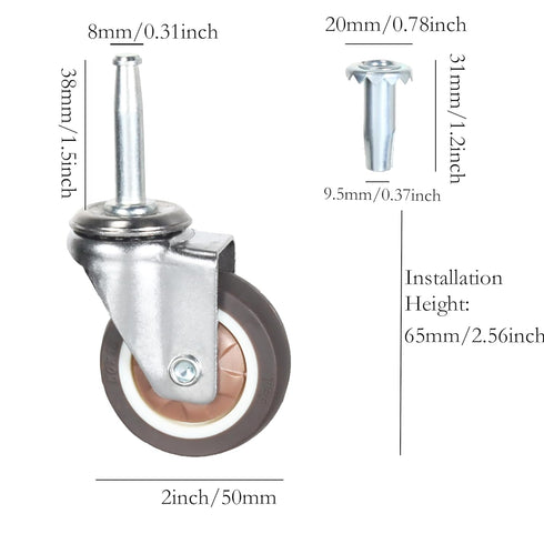 Stem Caster Wheels with 5/16" x 1-1/2" Stem Sockets, TPR Replacement Swivel Casters for Carts and Furniture