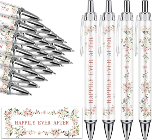 Whaline 24Pcs Retractable Ballpoint Pens for Bridal Shower, Wedding Games, Proposal Favors, Black Ink Floral Picture