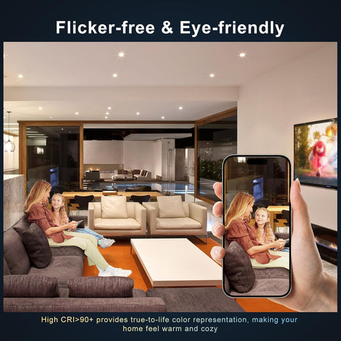 6 Inch, 13W 1300LM, Dimmable, 1 Pack Smart Recessed Lighting RGBCW Color Changing LED Can Lights Bluetooth, Flicker