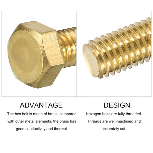 Hex Head Screw Bolt (1/2-13x1-1/2"), 2Pcs Brass Fully Threaded Solid Hex Bolts for Machinery Repair