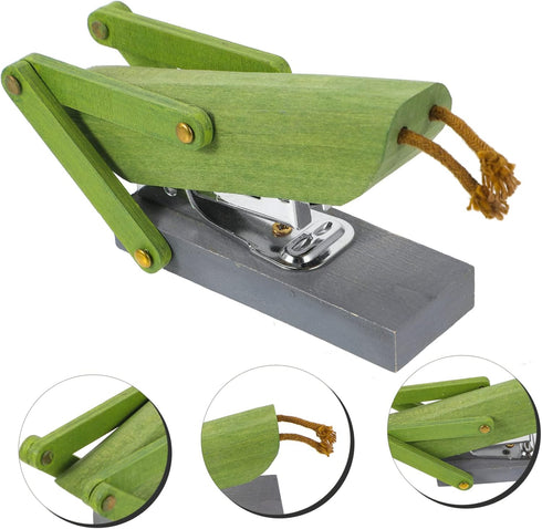 Cartoon Mini Stapler, Cute Wooden Grasshopper Design, Green Desk Decor Animal Shape Stapler