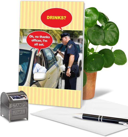 NobleWorks Humorous Birthday Greeting Card, 5 x 7 Inch Envelope, Bday No Thanks Officer 9800