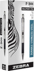 Zebra Pen F-301 Retractable Ballpoint Pen, Stainless Steel Barrel, Bold Point, 1.6mm, 12-Pack