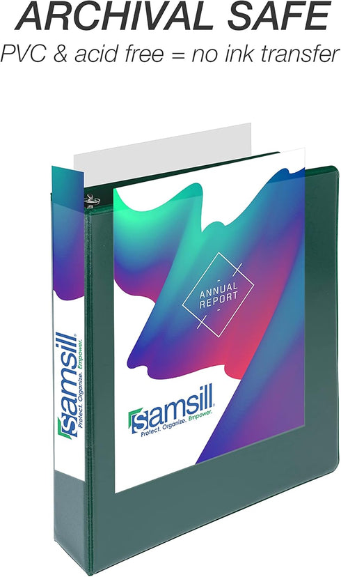 Samsill Durable 1.5 Inch Binder, Made in the USA, D Ring Customizable Clear View Binder, Green, 4 Pack
