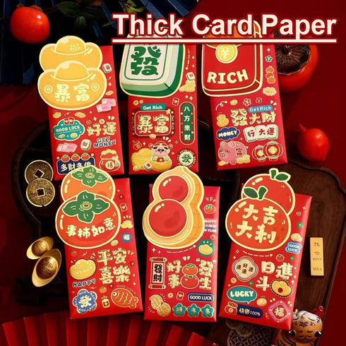 BAIWOVIS 2026-6Pcs Red Envelopes for Chinese New Year Creative Lucky Money Envelope Hongbao of Cute Patterns