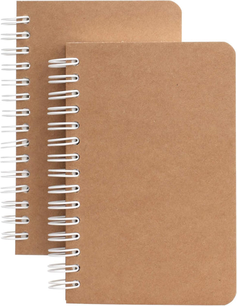 TWONE Kraft Cover Lay Flat Spiral Notebooks, 3.5" x 5.5", Two Pack, 180 Ruled Pages, Easy to Carry