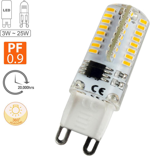 JAUHOFOGEI G9 Bulb, 25 Bulbs 120V 3W 250 3000K, T4 Pack 6 YOUKE Lighting LED Watt Glass Halogen Light Replacement, AC