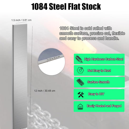 3 Pack 1084 Steel for Knife Making - 12"x1.5"x1/8" 1084 Steel Flat Stock Knife Blanks for Knife Making DIY