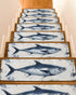 BOHOOSKYLAR Ocean Life Stair Treads Retro Blue Tuna Oil Painting Wood Grain Indoor