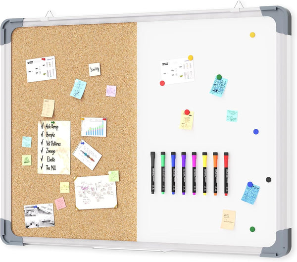 White Board Cork Board Combo, 24×18 inch Magnetic Dry Erase Board, Vision Board for Office, Home, School