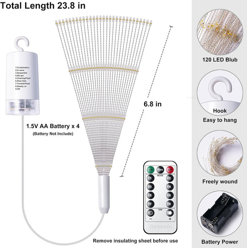 DenicMic 3200K 8 Firework Starburst Lights Warm White Mode LED Battery Operated Chandelier Star Lights with Remote